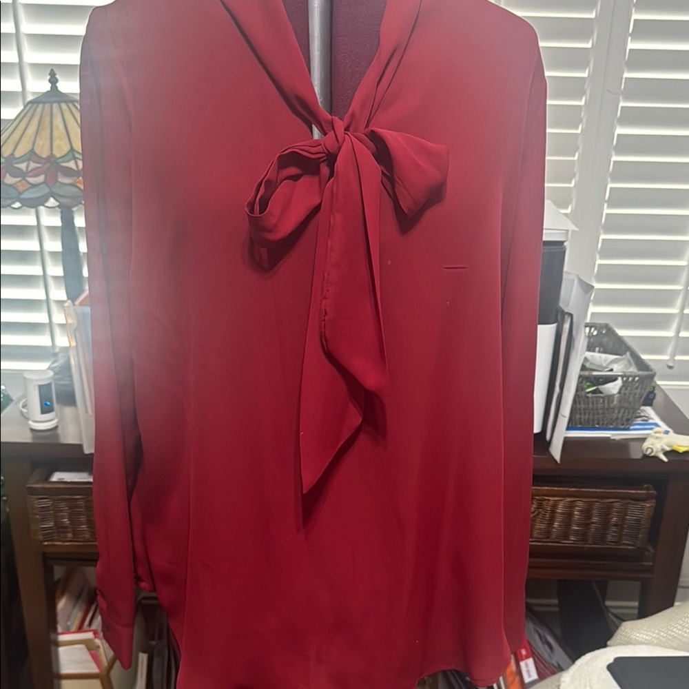 Elegant Red Bow Blouse